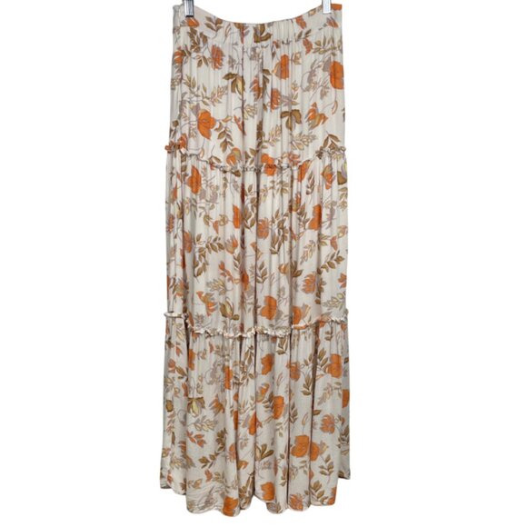 Seven Wonders High Waisted Tiered Maxi Skirt White Fall Leaves Cottagecore US 6 - Picture 7 of 16